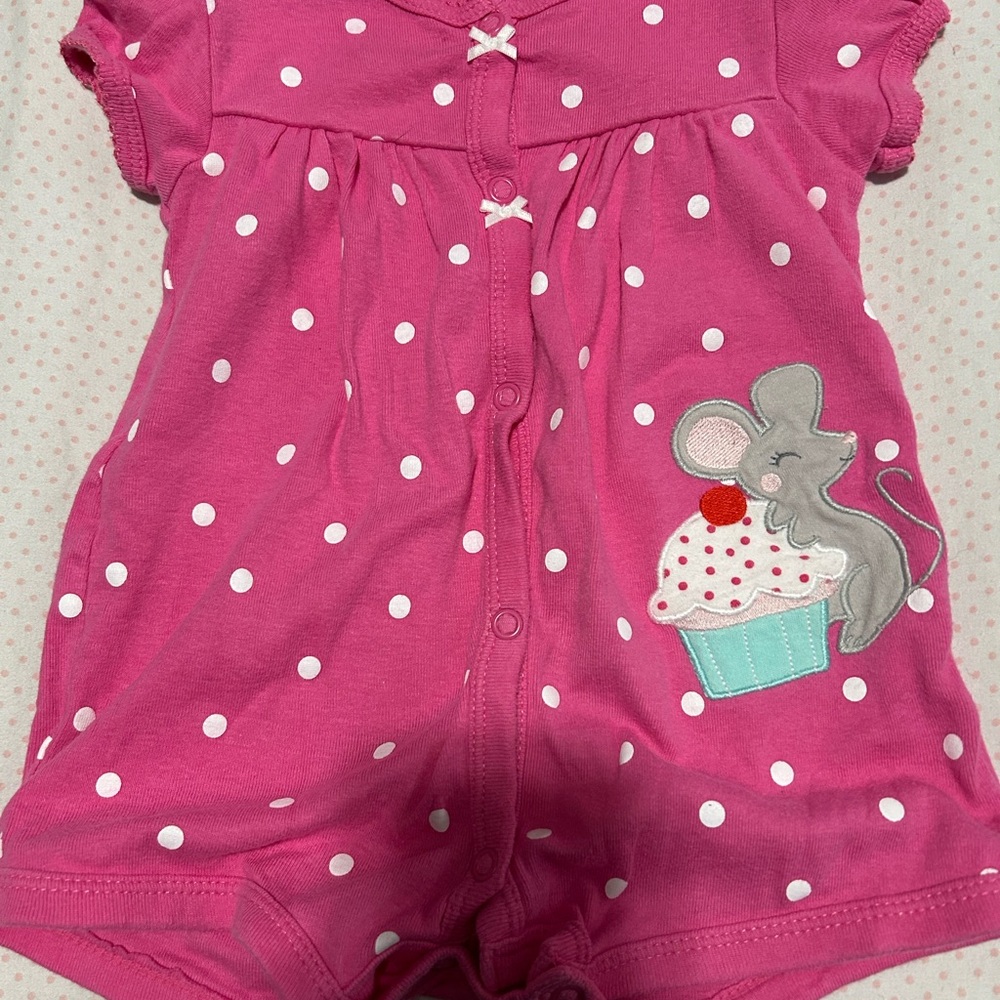 Carter's Pink Polka Dot Bodysuit with Mouse and Cupcake